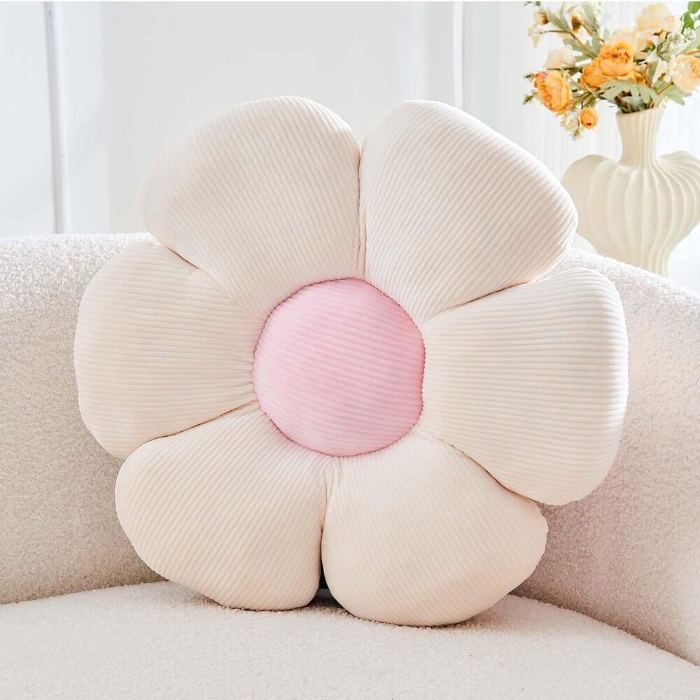 7196 Beige Flower Pillow, 14.9" Cute Flower Shaped Floor Pillow, Aesthetic
